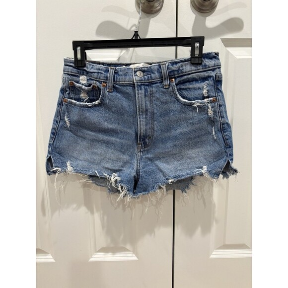 Abercrombie & Fitch Pants - Abercrombie & Fitch Women's Mom Shorts Blue, High Rise, Distressed Denim Sz 28/6